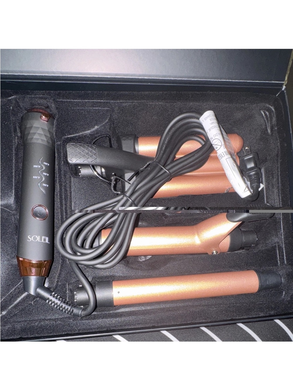 Soleil 4-in-1 Interchangeable Curling Wand Set in Rose Gold and Black